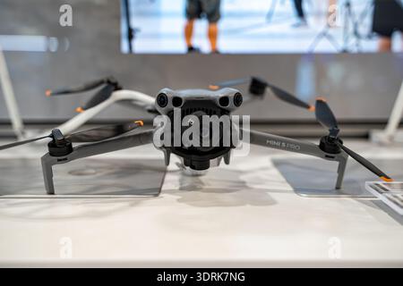 Close up of DJI Mini 5 Pro drone on electronics store display. Toronto, Canada - February 7, 2026. Stock Photo