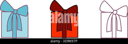Colorful bow-tied gift boxes: blue, red, outlined Stock Vector