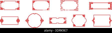 Traditional red borders set: geometric design collection Stock Vector