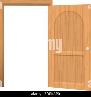 Open wooden door with frame on white background Stock Vector