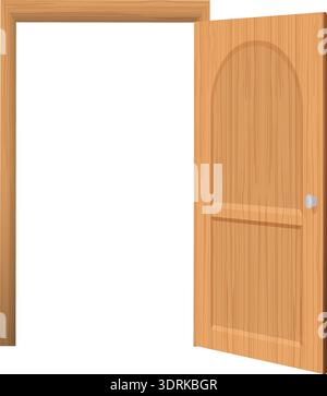 Wooden door open with frame - brown wood design Stock Vector