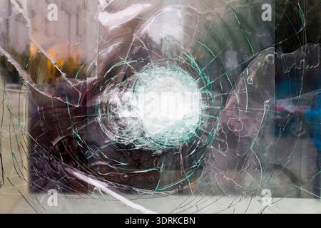 Broken glass pane Stock Photo