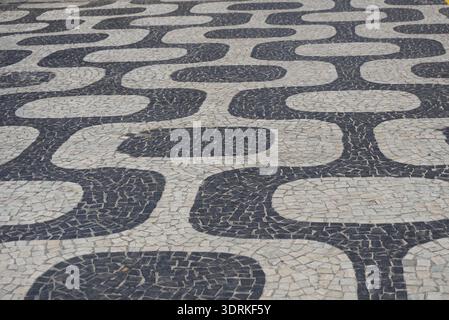 High-angle view of the iconic black and white mosaic wave pattern designed by Burle Marx , Rio de Janeiro, Brazil. Stock Photo
