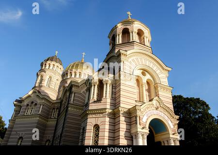 Stunning architectural view of the nativity of christ cathedral in riga latvia under clear blue sky Stock Photo
