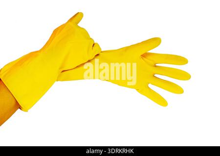 Female hands in yellow gloves Stock Photo