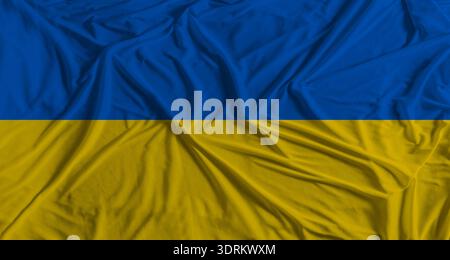 Ukrainian flag with fabric texture background. National flag of Ukraine Stock Photo