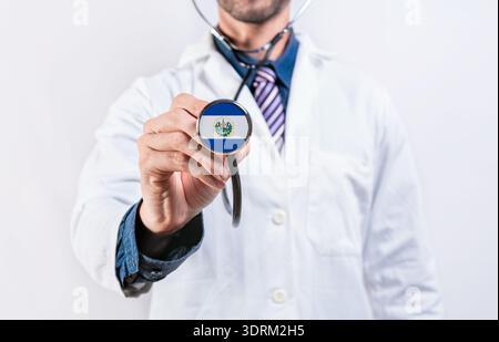 El Salvador healthcare system, doctor holding stethoscope. El Salvador health and medical insurance concept Stock Photo