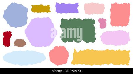 Set of wavy organic blob spots. Colorful fluid islands and soft clouds for background fills, sticker graphics and abstract compositions. Irregular patch silhouettes vector illustration. Stock Vector