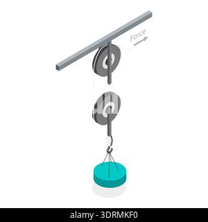 3D Isometric Flat Vector Conceptual Illustration of Pulley Types Stock Photo