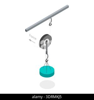 3D Isometric Flat Vector Conceptual Illustration of Pulley Types Stock Photo