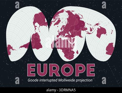 Europe centered world map using the Goode interrupted Mollweide projection. Stock Vector