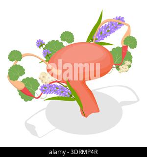 3D Isometric Flat Vector Set of Human Organs With Flowers Stock Photo