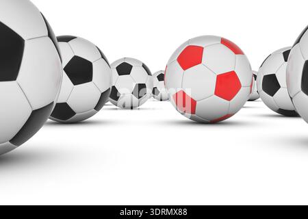 3D Rendered black and white soccer ball on green soccer football field ...