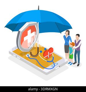 3D Isometric Flat Vector Conceptual Illustration of Insurance Policy Services Stock Photo
