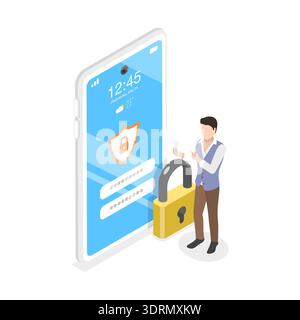 3D Isometric Flat Vector Conceptual Illustration of Biometrics Identification and Verification Stock Photo