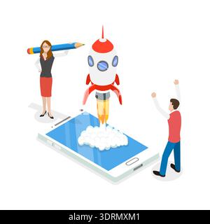 3D Isometric Flat Vector Conceptual Illustration of Startup Ideas Stock Photo