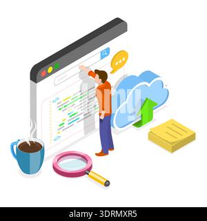 3D Isometric Flat Vector Conceptual Illustration of Software Development Stock Photo