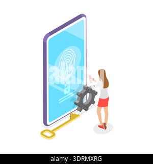 3D Isometric Flat Vector Conceptual Illustration of Biometrics Identification and Verification Stock Photo