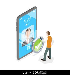 3D Isometric Flat Vector Conceptual Illustration of Biometrics Identification and Verification Stock Photo