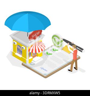 3D Isometric Flat Vector Conceptual Illustration of Insurance Policy Services Stock Photo