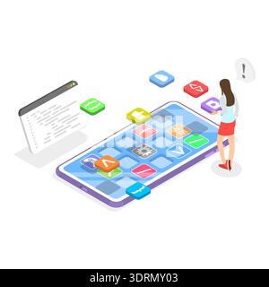 3D Isometric Flat Illustration of Software Development. Item 2 Stock Photo