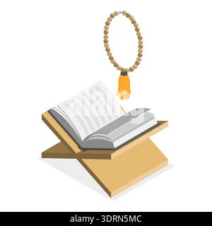 3D Isometric Flat Vector Set of Muslim Islam Items and People Stock Photo