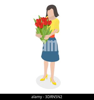 3D Isometric Flat Vector Set of Bouquets Stock Photo