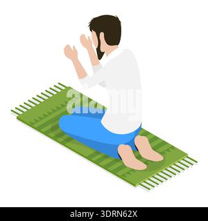 3D Isometric Flat Vector Set of Muslim Islam Items and People Stock Photo