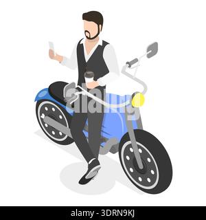 3D Isometric Flat Vector Set of Motorcycles Stock Photo