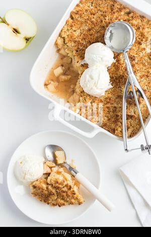 Apple crumble pie and vanilla ice cream Stock Photo