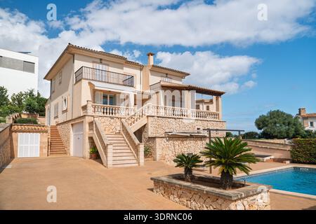 Luxury Villa with Pool and Stone Accents in Beautiful Mallorica, Spain A Vacation Home Retreat Stock Photo