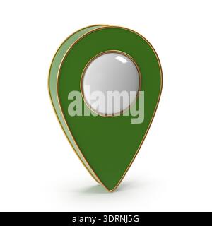 Green location pin with gold trim Stock Photo