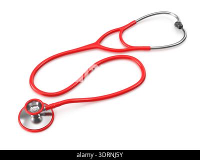 Red stethoscope isolated on white background Stock Photo