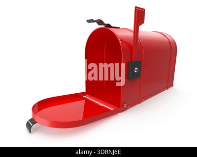 Bright red mailbox with open door on white background Stock Photo