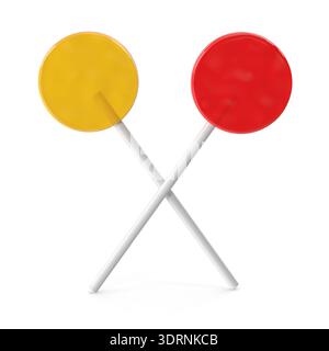 Two colorful lollipops crossed on a white stick Stock Photo
