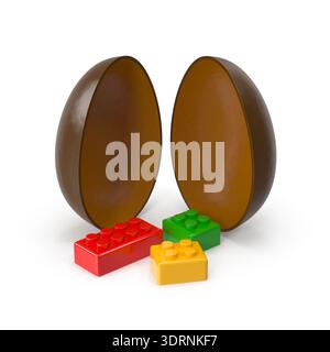 Chocolate Easter Egg with Colorful Building Blocks Stock Photo