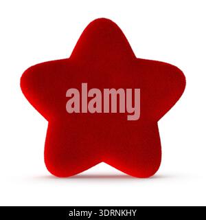 Red Star Plushie Soft, Five-Pointed, Isolated on White Stock Photo