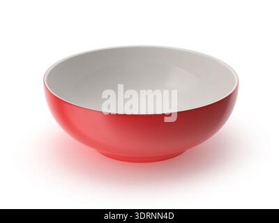 Vibrant Red Ceramic Bowl with White Interior Stock Photo