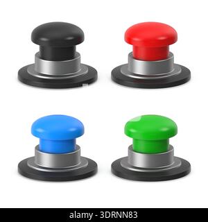 Four Realistic 3D Push Buttons in Different Colors Stock Photo