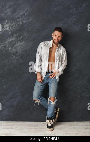 dress shirt with ripped jeans Distressed Denim Shirt and Pants Set