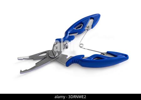 Fishing multitool close-up on white isolated background. Stock Photo