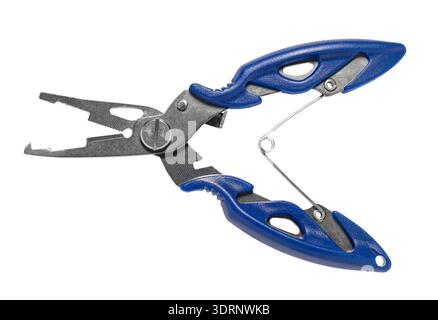 Fishing multitool close-up on white isolated background. Stock Photo