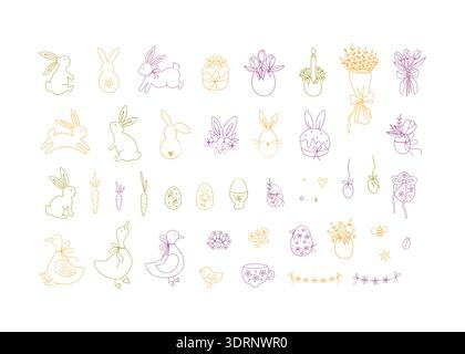 Happy Easter hand drawn whimsy doodle set. Stock Vector