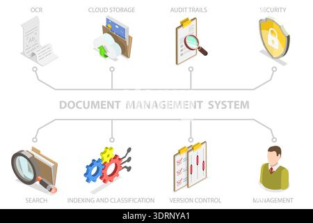 3D Isometric Flat Vector Illustration of Document Management System Stock Photo