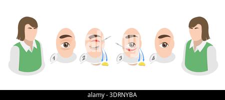 3D Isometric Flat  Illustration of Eyelid Surgery Procedure, Removing Excess Skin Treatment Stock Photo