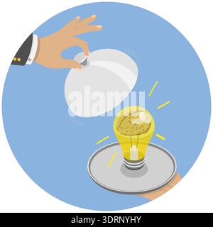 3D Isometric Flat  Illustration of Serving Idea, Crowdfunding, Innovation, Investments into Idea Stock Photo
