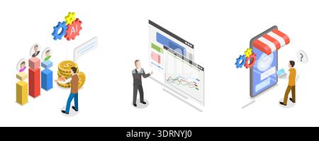 3D Isometric Flat Vector Illustration of AI and Sales Stock Photo