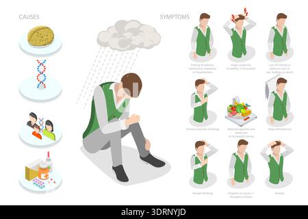 3D Isometric Flat Vector Illustration of Burnout Syndrome Stock Photo