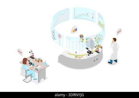 3D Isometric Flat  Illustration of Innovations In Laboratory Research, Scientist In Virtual Reality Headset Embracing The Future Stock Photo
