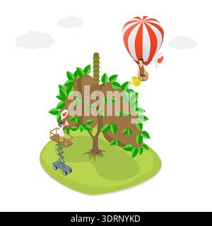3D Isometric Flat  Illustration of Air Purification, Fresh Air For Healthy Respiratory System Stock Photo